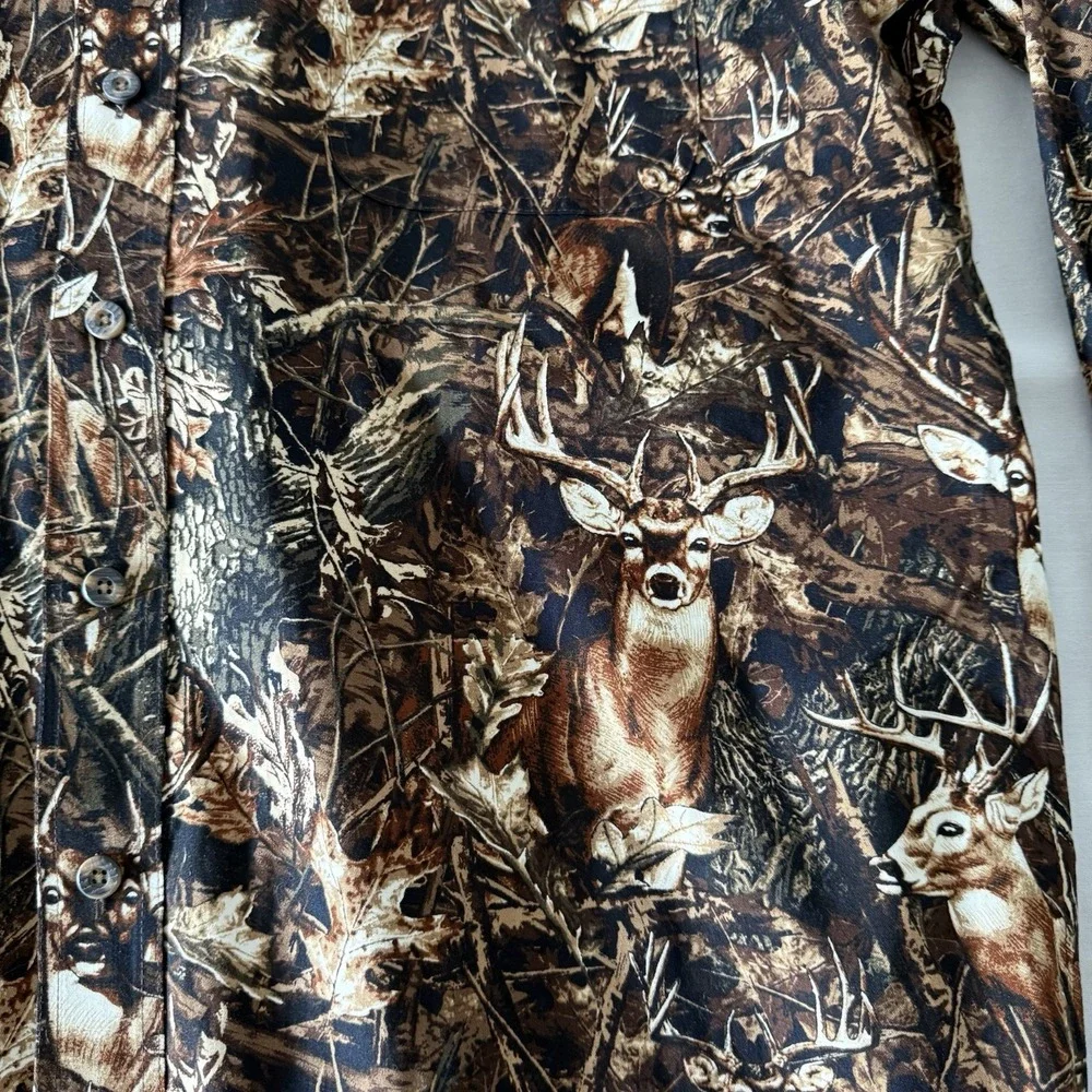 RedHead Camo Deer Print Long Sleeve Button Down Large Outdoor Whitetail Hunting
